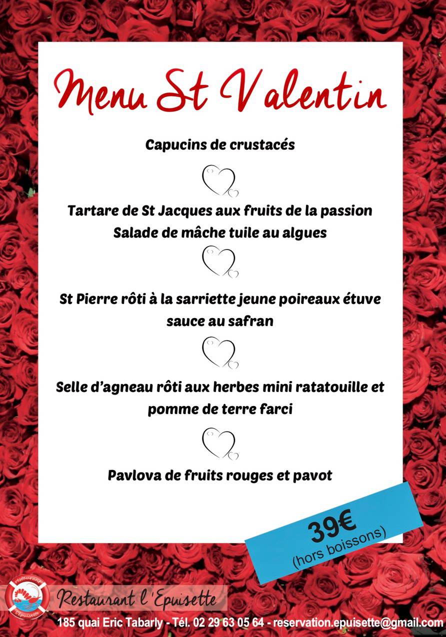 "Menu de Saint Valentin" du restaurant L'Epuisette à Brest