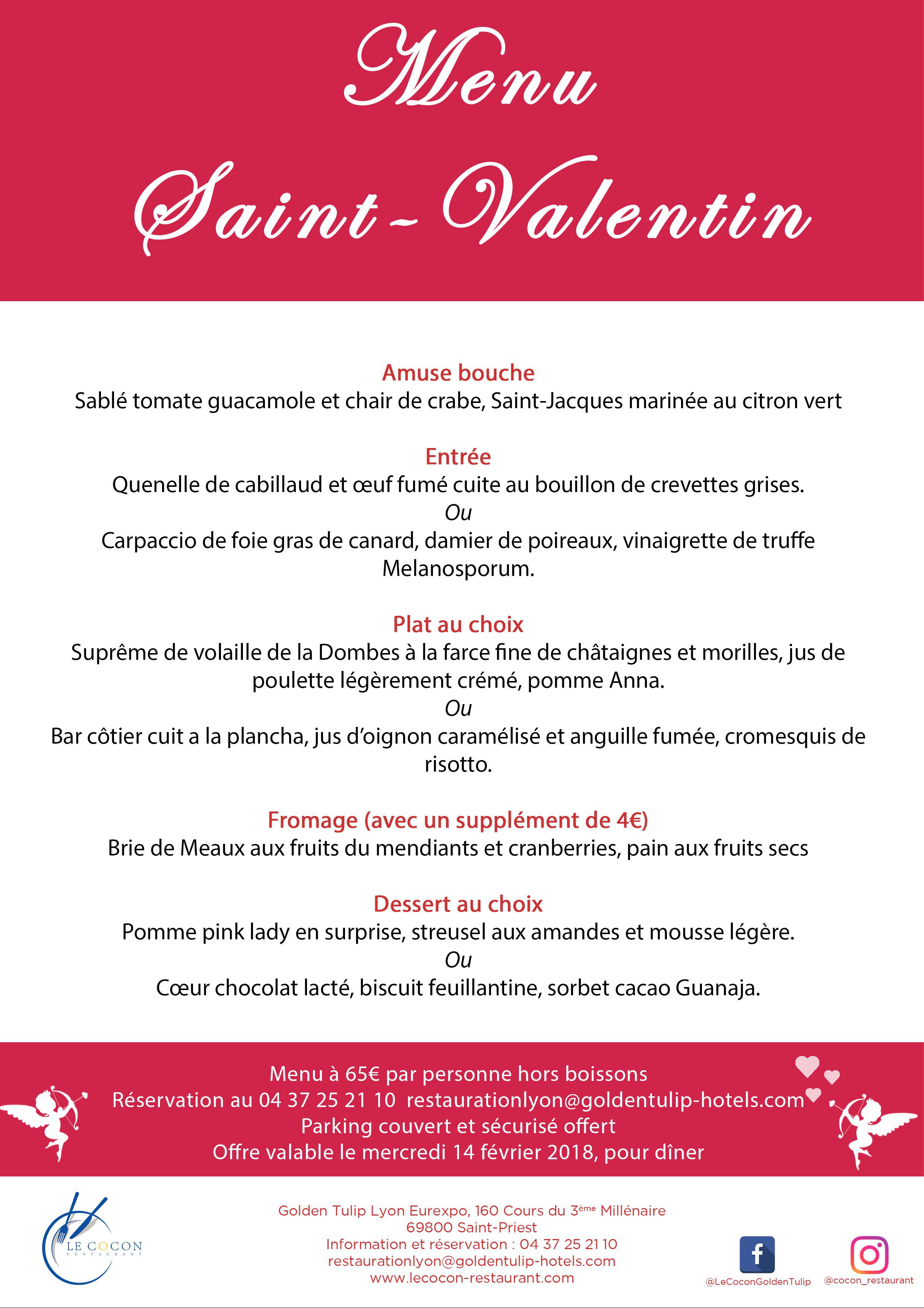 "Menu de la Saint Valentin" du restaurant Le Cocon à Saint-Priest